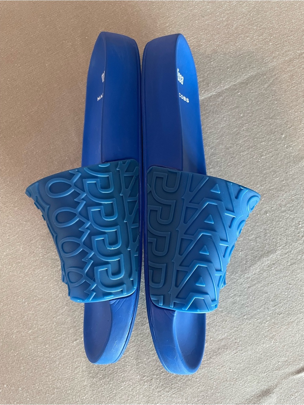 Melissa x Marc Jacobs Royal Blue Logo Jelly Slides Designer Athleisure - Picture 5 of 6